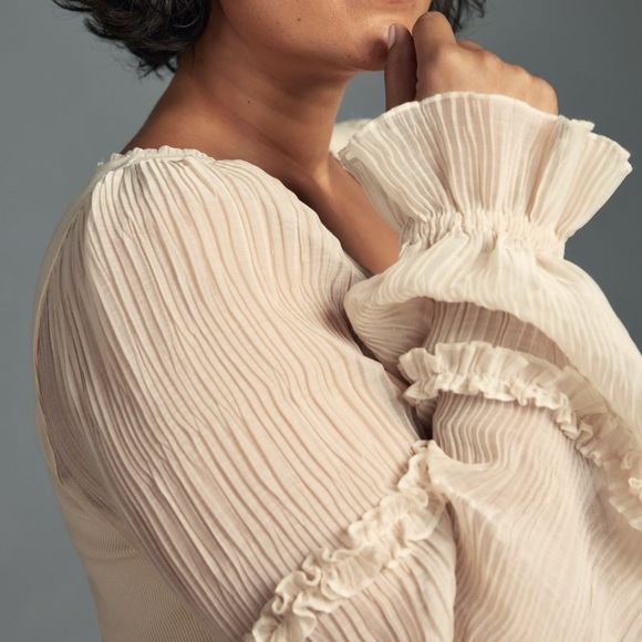 Anthropologie Cream Pleated Top - Picture 5 of 13